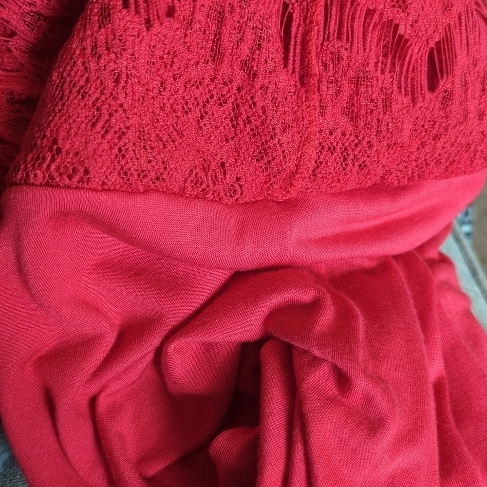 Free People Daydream Cherry Red Lace Dress Size L